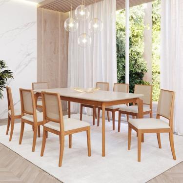Imagem de Sala de Jantar Ficus 210cm com 8 Cadeiras Buriti Madeira/ Offwhite