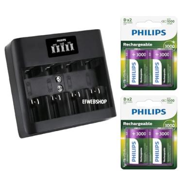 Imagem de Carregador Universal com 4 Pilhas D 3000mah Grande LR20 com Visor LCD Usb SCB5000NB/97