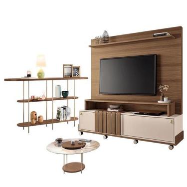 Imagem de Estante Home Theater Bold Off White Castanho e Aparador Infinity e Mes