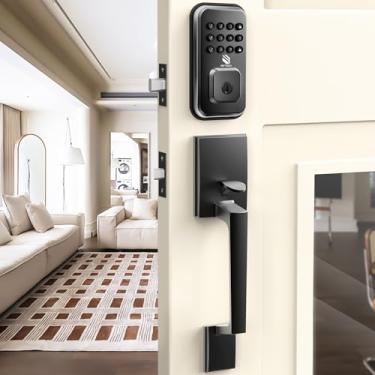 Imagem de Fechadura de porta inteligente de entrada sem chave com 2 puxadores, conjunto de fechaduras eletrônicas da porta da frente, fechadura de teclado digital, trava automática, códigos únicos, código