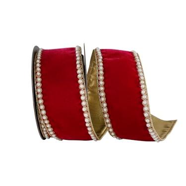 Imagem de Reliant Ribbon Fita de veludo de pelúcia pérola luxo esplendor metálico com borda com fio, rubi