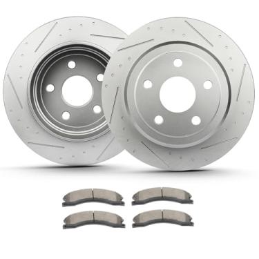 Imagem de ECCPP 53061 D1411 2 discos de freio traseiros + 4 pastilhas adequadas para Dodge Durango 2011-2017, Jeep Grand Cherokee 2011-2017