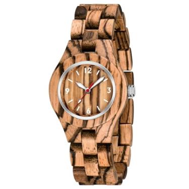 Imagem de Dentily Relógio feminino de madeira natural, feito à mão, quartzo, madeira, esportivo, exclusivo, relógio de pulso feminino, Marrom