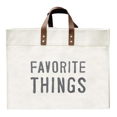 Imagem de Santa Barbara Design Studio Bolsa de ombro feminina de lona com alças de couro legítimo, Favorite Things, 18" W x 15" H x 8" Dia