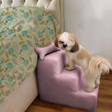 Imagem de Escada escadinha para Pet 3 Degraus Osso Suede Teddy  - Silverio Decor