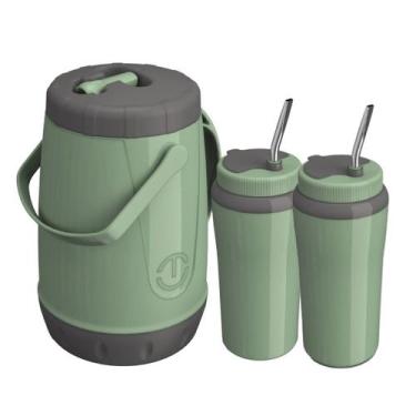 Imagem de Kit Tereré Unitermi Garrafa 2,5l + 2 Copos 650ml Bombas Inox Completo,