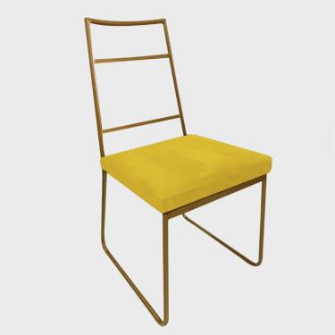 Imagem de Cadeira Sala de Jantar Escritório Office Stark Industrial Ferro Dourado Suede Amarelo - Ahz Móveis