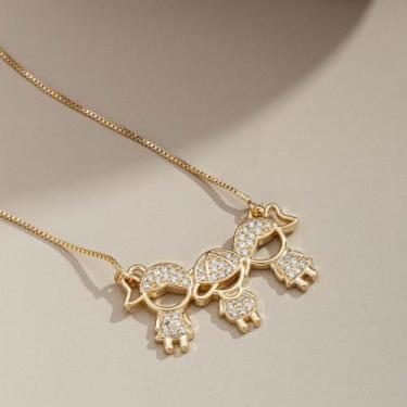 Imagem de Colar Pingente 03 Filhos (2 Meninas 1 Menino) Banhado Ouro 18K - SEM M