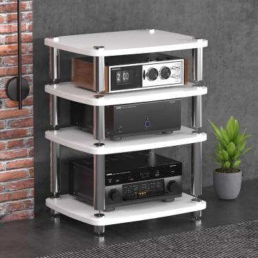 Imagem de Gabinete De áudio Hifi De 1/2/3/4 Camadas Dispositivos De Streaming Rack De áudio Do Gabinete Com Pés De Absorção De Choque - Componentes De áudio E Vídeo, White, 60 * 48 * 76cm(4Tier)