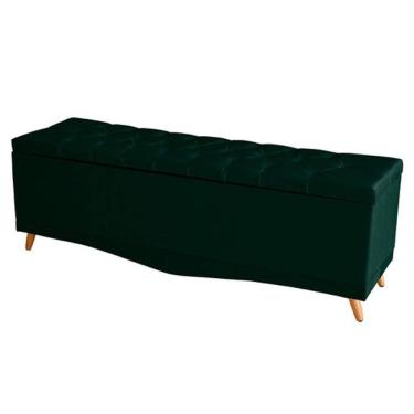 Imagem de Recamier Calçadeira Baú Barcelona Queen 160 Cm Botão Encapados Pés Palito Suede Verde D...