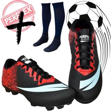 Imagem de Chuteira Campo Adulto Infantil com meião  Colada e Costurada - PERFLEX