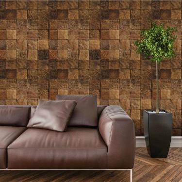 Imagem de Papel De Parede Adesivo Bloco 3d De Madeira Lavável Cozinha  3 metros