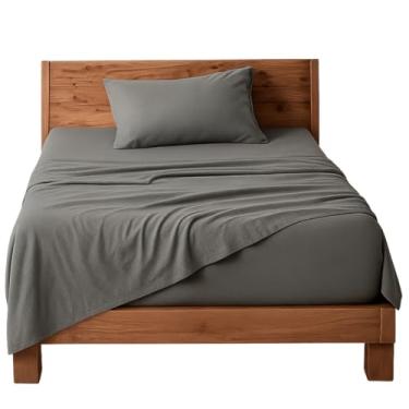 Imagem de Decolab Jogo de Lençol Malha 100% Algodão Extra Macio - Roupa De Cama Antiácaro, Inclui Lençol Com Elástico (Forro) E Fronhas (Cinza-escuro, Solteiro Completo)
