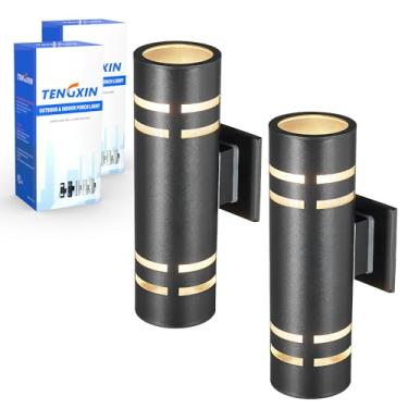 Imagem de TENGXIN Pacote Com 2 Luminárias De Parede Para Pátio, Arandela Moderna Para Áreas Externas Com Cilindro De Aço Inoxidável, Luminárias De Montagem Em Parede, Pretas