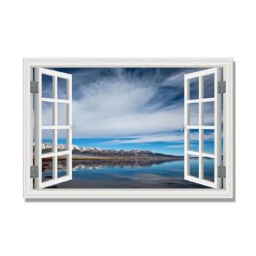 Imagem de PY3H69 Arte de parede em tela de janela aberta, impressão natural em tela. Lindo cenário de montanha 40,6 cm, decoração de parede de paisagem de janela, decoração de casa moderna. 70 x 105 cm - 27,6 x