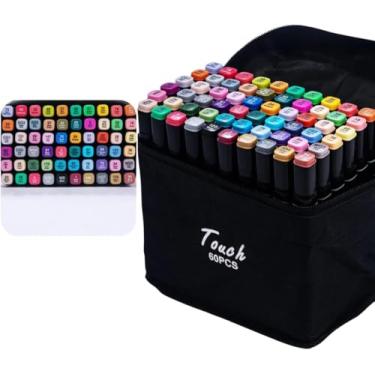 Imagem de Canetinha Touch 60 Cores – Kit Profissional com Estojo de Marcadores Dupla Ponta e Tampa Codificada | Marcador Permanente Para Crianças e Adultos – Ideal para Colorir, Pintar, Esboçar e Lettering
