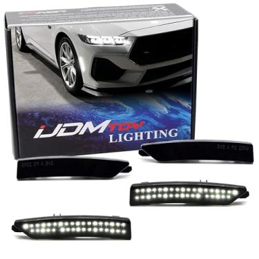 Imagem de iJDMTOY Conjunto de 4 peças de lentes fumê pretas xenon branco completo LED pontilhado frontal e traseiro kit de luz marcador lateral compatível com Ford Mustang 2024-up (S650)