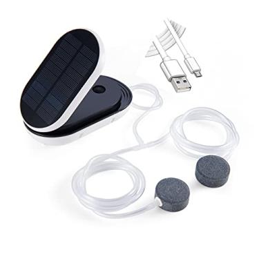 Imagem de Lewisia Kit de bomba de ar solar USB bomba de ar para aquário com mangueiras de ar, clipe de pedras de bolha, 3 modos de funcionamento, oxigenador de bolhas (2W)