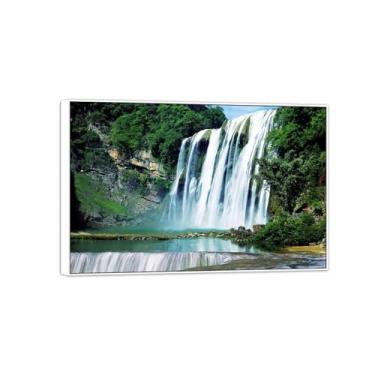 Imagem de MUHJDYC Paisagem quadros arte mural - rio cascata árvores-natureza impressões em tela - moldura branca imagem decoração sala de estar modernos 120 x 80 cm