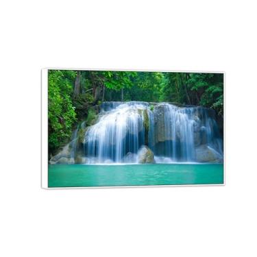 Imagem de MUHJDYC Paisagem quadros arte mural - lago cascata floresta - natureza impressões em tela - moldura branca imagem decoração sala de estar modernos 120 x 80 cm