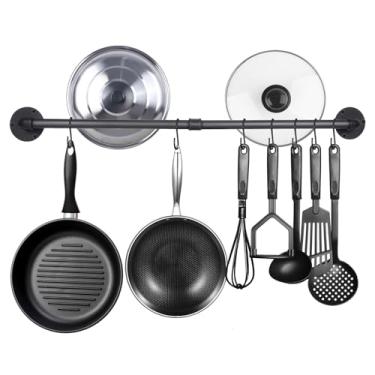 Imagem de Aduanbang Rack de barra de panela de parede de 94 cm, cabide de cozinha removível para panelas, tampas e utensílios, inclui 14 ganchos S, preto