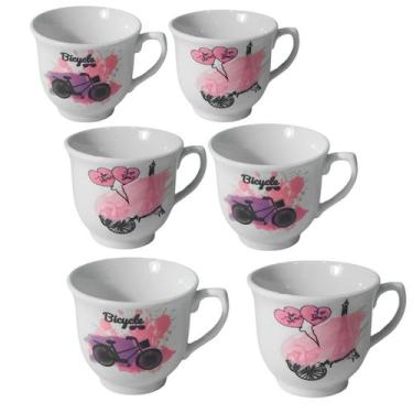 Imagem de Jogo de Caneca Ceramica 6 PCS 150ml Bike e Flor - Mabel Importadora