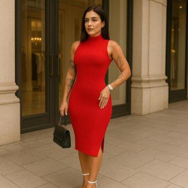 Imagem de Vestido Tricot Modal Midi Sem Manga - Vitrine Collection, Vermelho, U