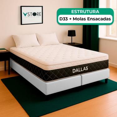 Imagem de Cama Box Baú King Branco e Colchão Dallas Molas Vstore