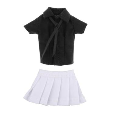 Imagem de Colaxi Roupas para figuras femininas 1/12, traje completo, saia curta, acessórios para gravata e camisa, traje feito à mão em miniatura para figuras de ação, Camisa Preta