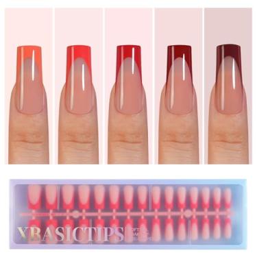 Imagem de Misssix Xbasictips Red French Tip Press On Nails, 150 Peças De Pontas Gel Longas E Quadradas, Macias, Pré-Moldadas, Sem Necessidade Lixar, 3 Em 1, Unhas Postiças Para Arte, Designs Extensão Diy, 15
