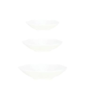 Imagem de Prato de salada de cerâmica de cor sólida para uso doméstico, cor simples, resistente a altas temperaturas, formato especial - conjunto de três peças de prato de crisântemo branco puro (678)