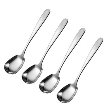 Imagem de CHENSHUO Colheres De Sopa Cabeça Quadrada, Colher Sobremesa Grossa E Pesada Estilo Coreano, Aço Inoxidável Com Cabo Longo, Mesa Plana, Conjunto 4,7".