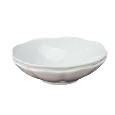 Imagem de Prato de salada de cerâmica de cor sólida para uso doméstico, cor simples, resistente a altas temperaturas, formato especial, prato de crisântemo de 15 cm, branco puro, 2 pacotes