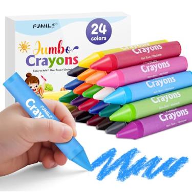 Imagem de Giz de cera jumbo de 24 cores para crianças de 1 a 3. Lavável, não tóxico para crianças de 4 a 8 anos. Giz de cera fácil de segurar e inquebrável para colorir crianças. Melhor presente para férias