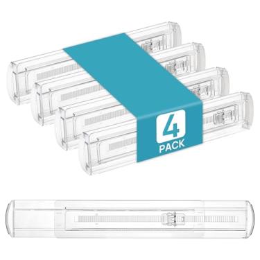 Imagem de Vtopmart Pacote com 4 divisórias rasas de gaveta, 6 cm de altura 32,2 cm - 53,7 cm organizador expansível ajustável de cozinha, separadores organizadores de plástico transparente para talheres