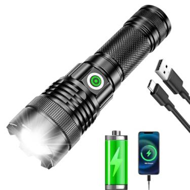 Imagem de Lanterna Tática Recarregável USB-C 10000 Lúmens, Zoom Ajustável 1000m - IPX7 à Prova D'Água, Power Bank, Portátil e Potente p/Caça, Pesca, Emergências, Militar, Sobrevivência e Aventuras