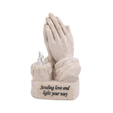 Imagem de Gralara Escultura de mãos em resina com energia solar, lâmpada de bênção, artesanato leve de 3,7 x 3,7 x 6,2 polegadas para multifuncional