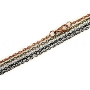 Imagem de CleverDelights Colares de corrente de cabo de 2 x 3 mm - pacote com 50 - 61 cm de comprimento - pacote misto - prata brilhante, bronze antigo, cobre antigo, bronze antigo, bronze antigo, preto escuro