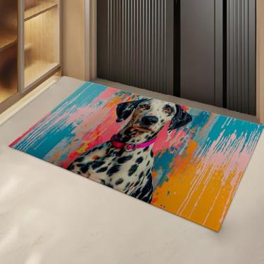 Imagem de Turamurra Tapete de porta interno colorido para cães dálmatas, para entrada, sala de estar ou banheiro, tapete antiderrapante estilo pop art, tapete de decoração de casa 43 x 73 cm