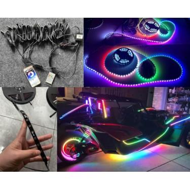 Imagem de LEDs fumê PCB escurecidos com 16 peças de 6 m fileira única RGB Dream Color Chasing Flow Series Tiras de luz para Polaris Slingshot carrinho de golfe aplicativo de motocicleta off-road + controle