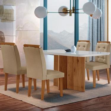 Imagem de Sala De Jantar Mesa Olímpia 120cm Mdf Canto Copo Com 4 Cadeiras Carol Turim Off White Imbuia