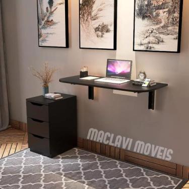 Imagem de Mesa Lateral Preta Dobrável De Parede 66x35 Cozinha Sala Retrátil para