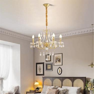 Imagem de Vela Francesa Latão Cristal Candelabro LED Luxo Americano Sala De Estar Restaurante Quarto Estudo Villa Hotel Bar Café Lâmpada Pingente (D 6 luzes)
