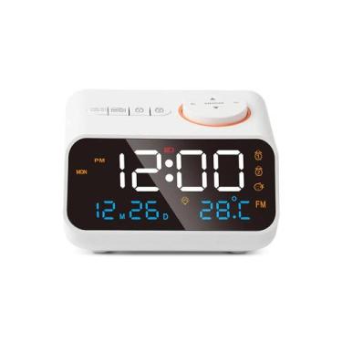 Imagem de Despertador Digital LED Recarregável Com Rádio FM, Display De Temperat
