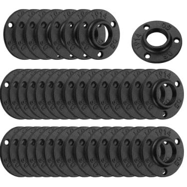 Imagem de Flange de piso preto antiferrugem de 2,5 cm, acessórios para tubos de ferro maleável Home TZH para estilo vintage industrial, flanges com furo rosqueado para projeto faça você mesmo/móveis/decoração