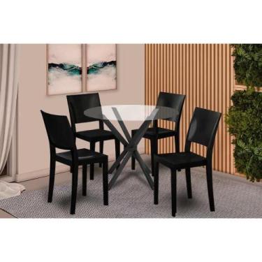 Imagem de Sala de Jantar Completa Volga c/ Tampo de Vidro 95x95cm e 4 Cadeiras H