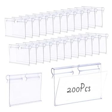Imagem de 200 peças de etiquetas de arame plástico suportes de etiquetas de prateleira transparentes reutilizáveis etiquetas de preço prateleira de exibição para despensa, varejo, mercadoria, supermercado,