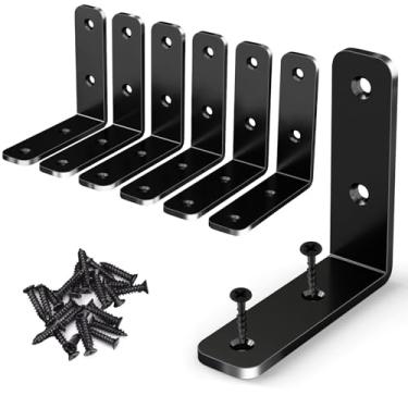 Imagem de YUMORE Suporte de canto em L, 6 peças 65 x 65 mm suportes de ângulo reto para juntas de aço inoxidável resistente de 90 graus para prateleiras de madeira, cadeira, mesas, cômodos, móveis com