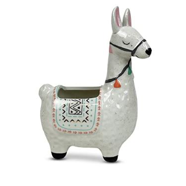 Imagem de LLOTSA LLAMAS Plantador de lhama de cerâmica para plantas suculentas, decoração fofa de alpaca para casa, escritório 21 cm de altura com orifícios de drenagem perfeitos para decoração de cactos ou plantas pequenas (branco)