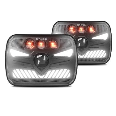 Imagem de CIADAZ 2Pcs 7x6 5x7 Faróis de LED 7 polegadas Quadrado Farol de LED com luzes diurnas Turn Signal Light High/Low Beam 4 Luminous Modes H4 Plug
